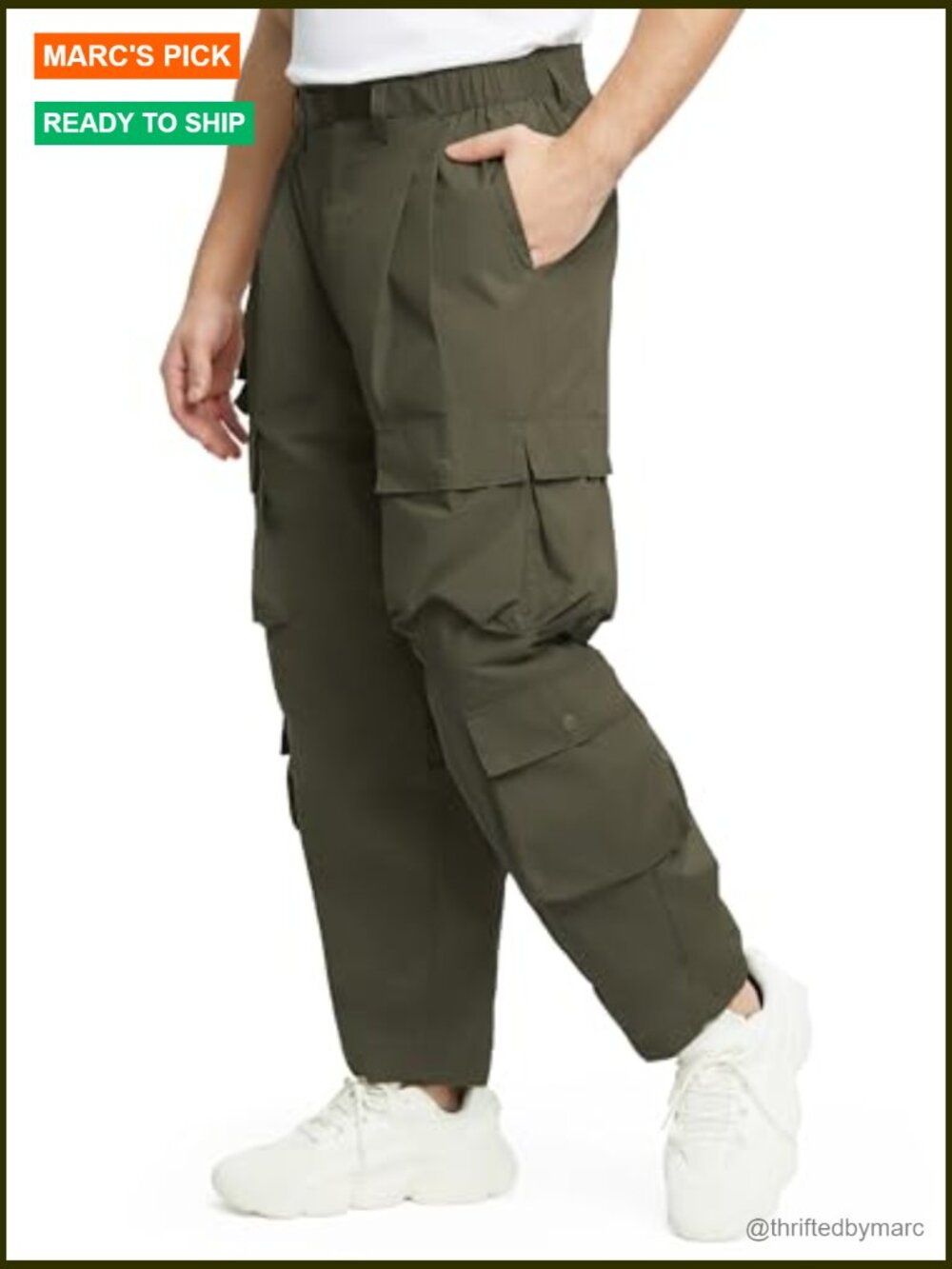 Men's Cargo Pants Elastic Waist Hiking Joggers Lightweight Outdoor Pants - Picture 2 of 7